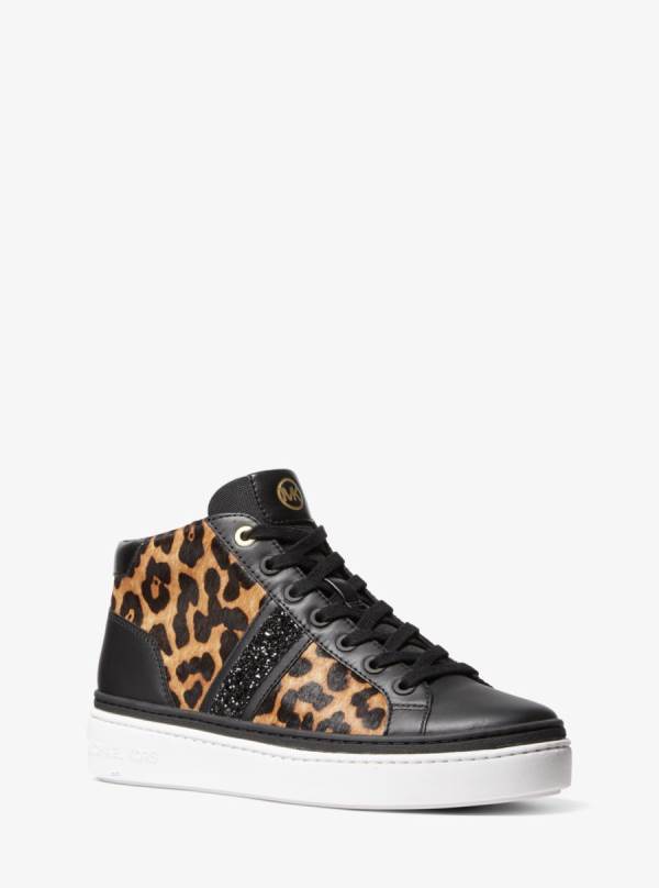 Damske Tenisky Michael Kors Chapman Embellished Leopard Print Calf Hair and Leather High-Top Leopardie - Topanky Michael Kors Lacne | QYRLE-5934